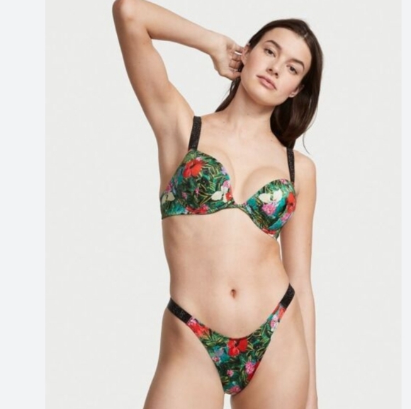 V.S(2pc)Swim Shine Strap Tee Push Up - Brazilian Set (Tropical)-34A - XS - Picture 4 of 10